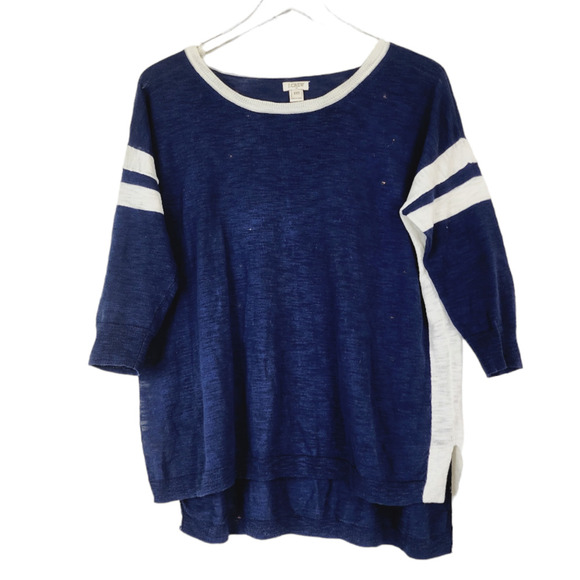 J. Crew Blue Baseball Stripe Raglan Half Sleeve Cotton Knit Top Sz XXS Coastal - Picture 1 of 8